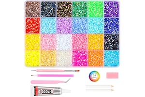 T OUTDOORS 19920 Pcs Rhinestones 3mm Flat Back bedazzling gems kit with B7000 Jewelry Glue, Tweezers & Dotting Pen for Nail Art, Clothing, DIY Handmade Crafts,24 Colours