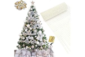 YUNZHISHIYE Guirnalda Decorativa Navideña, Guirnalda para Árbol De Navidad, Cinta De Malla De Lámina Dorada, Decoración De Jardín con Barandilla para Fiesta De Bodas De Pascua, 26 Cm X 9,14 M (Lámina Blanca)