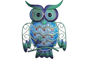 Liffy Decoración de Pared de búho de Metal para Colgar al Aire Libre, Escultura de pájaro de Cristal Azul para Patio, Porche o Puerta (búho Azul)