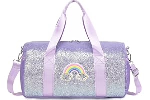 KIMWADALH Sacs de Sport Petit Pailleté Sac Danse Filles Ballet Latine Sacs de Voyage pour Enfant Filles avec Poche Étanche Séparée,Arc en CIE