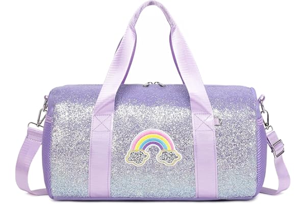 Sacs de Sport Petit Pailleté Sac Danse Filles Ballet Latine Sacs de Voyage pour Enfant Filles avec Poche Étanche Séparée,Arc en CIE
