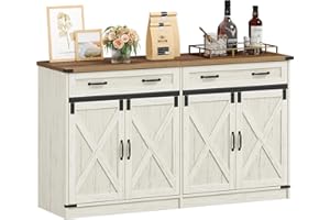 Hzuaneri Armario de Cocina, Aparador Comedor, aparador con 2 cajón, Armario de almacenaje con 4 Puertas y estantes Ajustables, estantes Regulables, 40x140x80cm, Blanco Rústico y Marrón Miel SC94814X