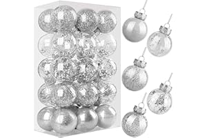 ESVYIT Palline di Natale Argento 6 cm 30 pezzi Decorazioni Albero di Natale, Palle di Natale Trasparenti Particolari Palline Albero Natale con Cordino, Palle Addobbi Natalizi per Decorazione Natalizia Casa