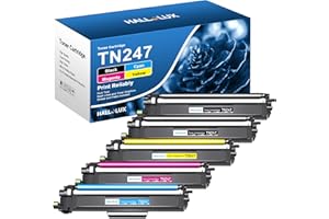 HALLOLUX TN-247 5-Pack Toner Cartridges Replacement for Brother TN243-CMYK TN247 Compatible with MFC-L3750CDW MFC-L3770CDW MFC-L3710CW DCP-L3550CDW DCP-L3510CDW (2 Black 1 Cyan 1 Magenta 1 Yellow)