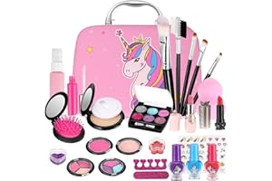 GAGAKU Kinderschminke Set Mädchen, 27PCS Waschbar Schminke Kinder Schminkkoffer Spielzeug Kindern Makeup Set Rollenspiel Kosmetik Spielzeug Weihnachten Geschenk für Mädchen 4 5 6 7 8 Jahre
