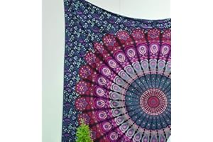 POPULAR HANDICRAFTS Popular de Bohemia Hippie Psychedelic intrincado diseño Floral colcha indio tapiz pensamiento mágico 84 x 54 pulgadas, (215 x 140cms) azul turquish por artesanía popular, Morado, Twin (215x140)cms