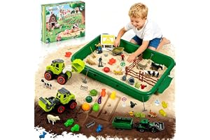 TEBOKHAD Magisk sand bondgårdsdjursleksak, sensoriska leksaker, traktor leksak och bondgårdsdjurfigurer, sandlåda med lock, för 3+ år pojke, flicka, present