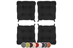 sunnypillow Set di 4 cuscini per sedia con chiusura in velcro, dimensioni: 40 (anteriore) | 35 (posteriore) x 40 x 8 cm, cuscino imbottito per sedie/panche in casa e giardino, colore nero