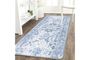 Famibay Hallway Runner Non Slip Runner Rugs for Hallway 60x120cm Washable Blue Vintage Kitchen Hall Carpet Floor Rugs for Entryways Bedroom Laundry