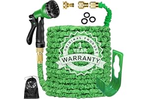 NIBOAMEU Expandable Garden Hose Pipe 100FT 3 Times Flexible Expanding Magic Lightweight Watering Hose Anti-Leakage with 3/4" 1/2" Solid Brass Fittings 8 Function Spray Nozzle (Green)