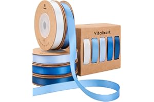 Vitalizart Ruban de Satin Série Bleu pour l'Artisanat 0,95 cm x 45,7 m (5 Rouleaux * 9,14 m), Rubans de Tissu Double Face Bleu & Blanc pour Emballage Cadeaux, Bouquets de Mariée, Décorations de Fête
