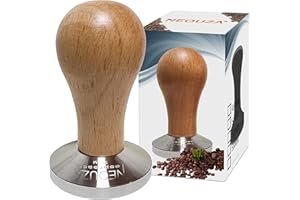 ‎NEOUZA NEOUZA tamper do zmielonej kawy, prasa, drewniany uchwyt, płaska podstawa, 53 mm, stal nierdzewna 304