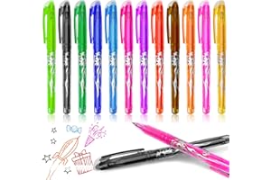 ‎VITA DENNIS Erasable Ballpoint Pen, 12 Colours Erasable Gel Pen, 0.5 mm Erasable Rollerball Pen, Friction Gel Pens, Erasable Eraser Pen for School Supplies, Office Supplies, Students