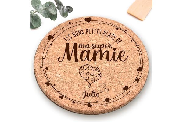 Dessous de plat en liège personnalisé, idée cadeau fête des mamies, les bons petits plats de ma super Mamie, texte au choix, fête des grand-mères, mamie, mémé, fête des mères, maman, 19cm