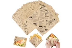 Amentalove 150 Stück Deli Papierblätter, Burger Papier, Burger Tüten, Sandwich Papier, Sandwich Tüten, Snacktaschen, Pommes Papiers für Korb, Wrap Papiers für Pommes Frites (15 x 15 cm)