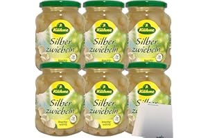 Kühne Silberzwiebeln in pikantem Aufguss 6er Pack (6x330g Glas) + usy Block