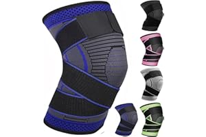 Ruilala Genouillère Sport pour Hommes Femmes 1 pièce Réglable Compression Genouillère pour Déchirure du Ménisque, Arthrite, Arthrose, Courir, Basketball (Bleu, XXL)