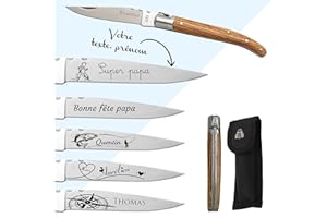 Couteau laguiole personnalisé - Lame gravée avec un prénom - Manche en frêne - Cadeau pour homme, fête des pères, papa, noël