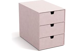 BIGSO INGRID Schubladenbox für Dokumente und Bürobedarf – Schreibtisch Organizer mit 3 Schubladen – Ablagesystem aus 100% recycelter Faserplatte und Papier in Leinenoptik – rosa