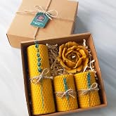Petekoğlu Balmumu Mum Dekoratif Lavanta S&uuml;sl&uuml; Sarma Ve D&ouml;kme A&ccedil;mış G&uuml;l Seti Lavanta S&uuml;slemeli Beeswax Candle For Gift For Hem