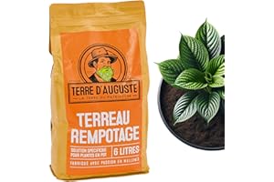 TERRE D'AUGUSTE LA TERRE DU PATRIARCHE DEPUIS 1920 Terre D'AUGUSTE - Terreau Rempotage 6L avec Fermeture Eclair Refermable - Solution Spécifique pour Plantes Vertes & Fleuries en Pot - Toutes Les Variétés de Plantes d'Intérieur & Palmiers