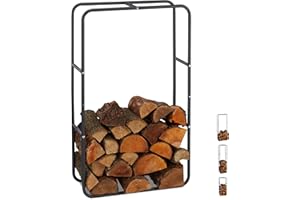 ‎RELAXDAYS Relaxdays Regał na drewno kominkowe, rozpórki drewniane, ze stali, wewnątrz i na zewnątrz, regał na drewno opałowe, wys. x szer. 100 x 60 cm, antracyt