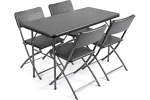 CHRISTOW Garden Table and Chairs Set 4 Seater Rattan Effect Folding Patio Furniture (4ft)