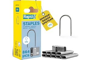 Rapid Kabelklammer Nr. 36, Benlängd 14 mm, Galvaniserat stål, 864-pack | Kabelklammer med rundad ryggkrona, divergerande spetsar, för högtalar-, telefon- och datakablar