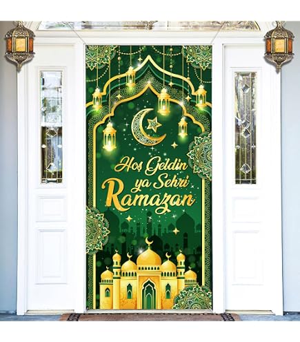 Striscione Eid Mubarak Con Ghirlande A Spirale Luna E Stelle, Decorazioni Per Ramadan