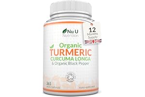Organic Turmeric Curcumin and Black Pepper 600mg - 365 Vegan Capsules - 1 Year Supply - Soil Association Certified - High Strength Tumeric Supplement - Made in The UK - Nu U Nutrition