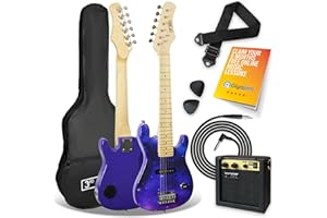 3rd Avenue 1/4 Size Kids Electric Guitar Pack for Junior Beginners - 6 Months FREE Lessons, 5W Portable Amp, Cable, Bag, Picks and Strap - Purple Galaxy