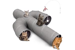 Ownpets Cat Tunnel, Cactus Shape Pet Tunnel with Sturdy Oxford Fabric, Foldable and Resistant to Tearing, Featuring Multiple Exits, Hanging Ball and Teaser Wand,25CM Diameter