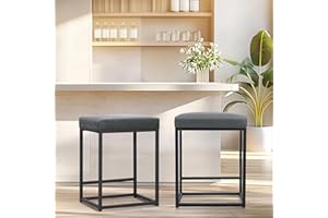 ALPHA HOME Set of 2 Bar Stools, Counter Height Bar Stools with Footrest, Breakfast Chair of Pu Leather Backless, Kitchen Dining Cafe Stool for Indoor and Outdoor, Grey