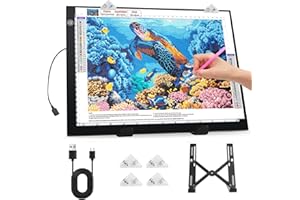 Zocelight A3 Leuchttisch für Diamantmalerei, Ultra dünn Lichtpad Helligkeit 4800 Lux,Lichtplatte mit Ständer und Klemme, 3 Helligkeitsstufen Lichtkasten für Künstler, Zeichnen und Animation (schwarz)