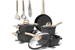 JUST PERFECTO HOUSEHOLD APPLIANCES JUST PERFECTO Batteria Pentole e Padelle a Induzione, Set Padelle Antiaderenti Per tutti i piani cottura Batteria di pentole antiaderente 28cm con Coperchi, pentole senza pfoa e ptfe (Black)