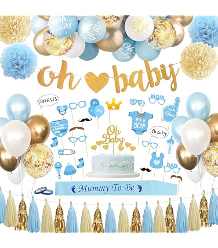 Décorations De Fête Prénatale Pour Garçon Bleu Et Blanc, Avec Bannière It's A Boy, Ballons Confettis En Latex Et Papier De Soie, Fournitures De Fête Prénatale Pour Garçon