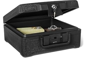 Amazon Basics Caja Fuerte para Documentos Ignífuga y Sumergible con Cerradura de Llave, Capacidad 11L, Certificada UL 72 Clase 350, Negra