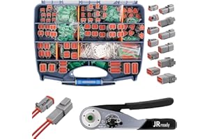 JRready DT Connecteur Kit 604 PCS Compris Pince Sertir ACT-M202 Deutsch Connector 2 3 4 6 8 12 Broches IP68 Étanche kit Bornes Deutsch Taille 16 16-20 AWG Outil Deutsch Démontage Réparation Automobile