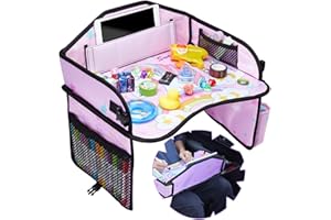 TuKIIE Kinder Reisetisch- Knietablett Kinder Auto, Auto Tisch Kinder Geeignet für Autositze, Reisen, Hochwertiges Auto Reise Zubehör, Kindersitz Spiel (Rosa Einhorn)