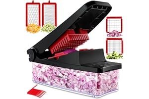 Geedel Professionnelle Mandoline Cuisine, Coupe Legumes Multifonctions 4 en 1 avec Récipient, Mandoline Multifonctions pour Salade, Oignon, Pomme de Terre, Carotte.