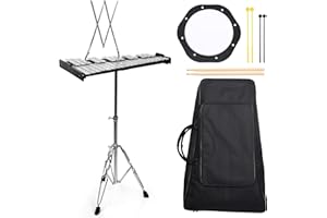 LOMUTY Xylophone Glockenspiel pliable à 32 notes pour adultes et enfants, kit d'instruments à percussion avec support à hauteur réglable, pavé d'entraînement silencieux, support de musique, 3