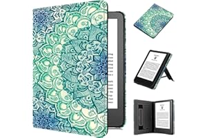 Case for 6" eReader 2024, TOKILO Lightweight Premium PU Leather Sleeve Case Auto Sleep/Wake Hand Strap Foldable Stand, Incompatible with iPad/Samsung/Kobo/Tolino/Sony 6inch e-Reader, Emerald Illusion