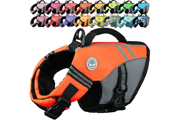 VIVAGLORY Gilet de Sauvetage Style Sportif pour Chien avec Flottabilité Supplémentaire, Gilet de Natation Ajustable et Durable pour Chiens de Petite Taille, Orange Fluo