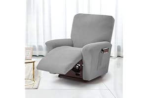 TOPCHANCES Stretch Recliner Covers, Jacquard Recliner Chair Slipcovers, Polyester Furniture Cover Recliner Sofa Couch Cover With Pocket for Living Room Sofa Cover (Silver)