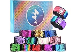 kuuqa 16 Pcs Magique Paillettes Sirène Bracelets 2-Couleurs Paillettes Réversible Glitter Slap Bracelets pour Les Fêtes d'anniversaire des Enfants Sacs Fournitures (Couleurs Aléatoires)