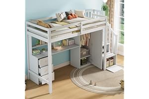 KecDuey Letto a soppalco 90 x 200 cm, con scrivania e armadio, scale, lettino multifunzionale, letto a castello per bambini, dotato di cassetti e armadio per scale, ampio spazio di archiviazione