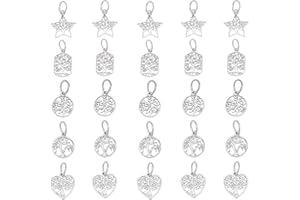 PH PandaHall 25pz Ciondoli Albero della Vita Argento 5 Stili Ciondoli Piccolo Albero a Forma di Cuore Stella Tondo per Bomboniere Battesimo Matrimonio Confezione Regalo Gioielli Fai Da Te
