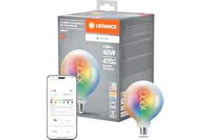 LEDVANCE SMART+ MATTER LED-Lampe, kompatibel mit Google, Alexa, Apple, Weißglas, 4,8W, 470lm, E27, Farblicht & Weißlicht, App- oder Sprachsteuerung, bis zu 15.000 Std. Lebensdauer, single pack