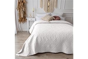 ‎CALMYHOME CalmyHOME Tagesdecke Bett Bettüberwurf Überwurf Ornamente 200x220cm Sofaüberwurf Steppdecke Sofa Decke Überwurfdecke Tages Decken Betthusse XXL Überdecke Gesteppte Tagesdecken (Weiss)