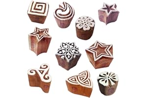 ‎ROYAL KRAFT Royal Kraft Lehm Drucken Blöck Künstlerisch Klein Star Geometrisch Designs Holzstempel (Set von 10)